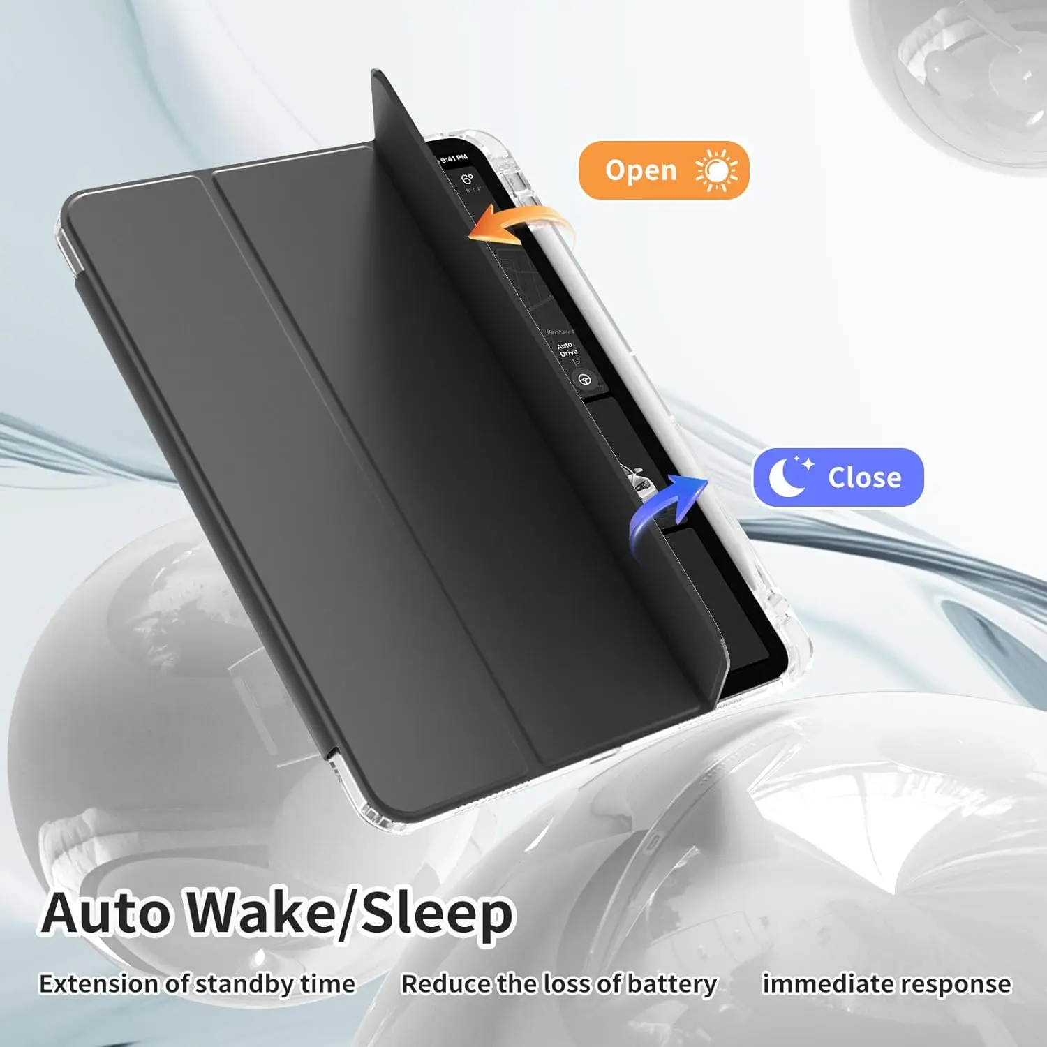 Clear Crystal Tablet Case With Pen Slot For iPad Air 4 5 6 7 8 11 inch 2022 2024 2025 2026 Tri-fold Magnetic Stand Cases