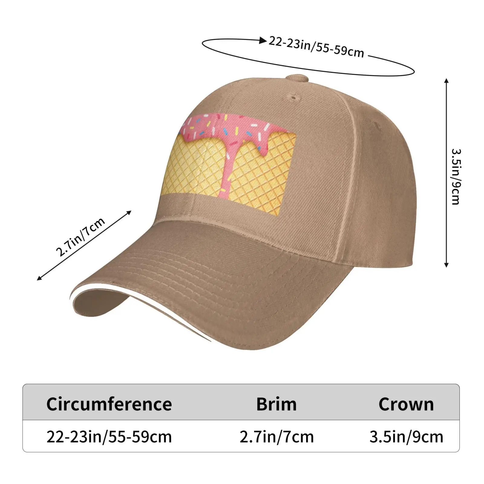 Ice Cream and Waffle Pattern Print Casual Sandwich Baseball Caps Adjustable Men's and Women's Caps Classic Hats image 6