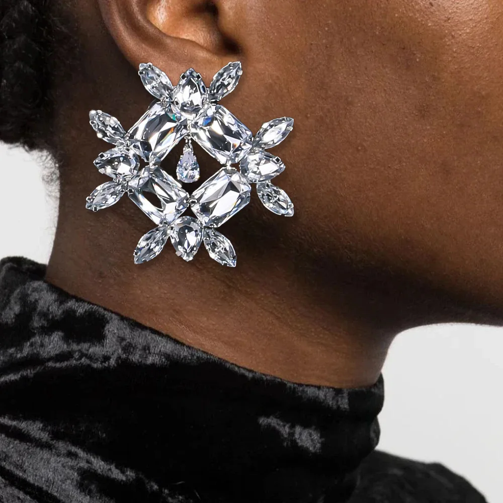 Модные блестящие серьги-клипсы с кристаллами, ювелирные изделия для женщин, 2021, массивные геометрические серьги в виде глаз, стразы, ювелирные изделия для подружки невесты