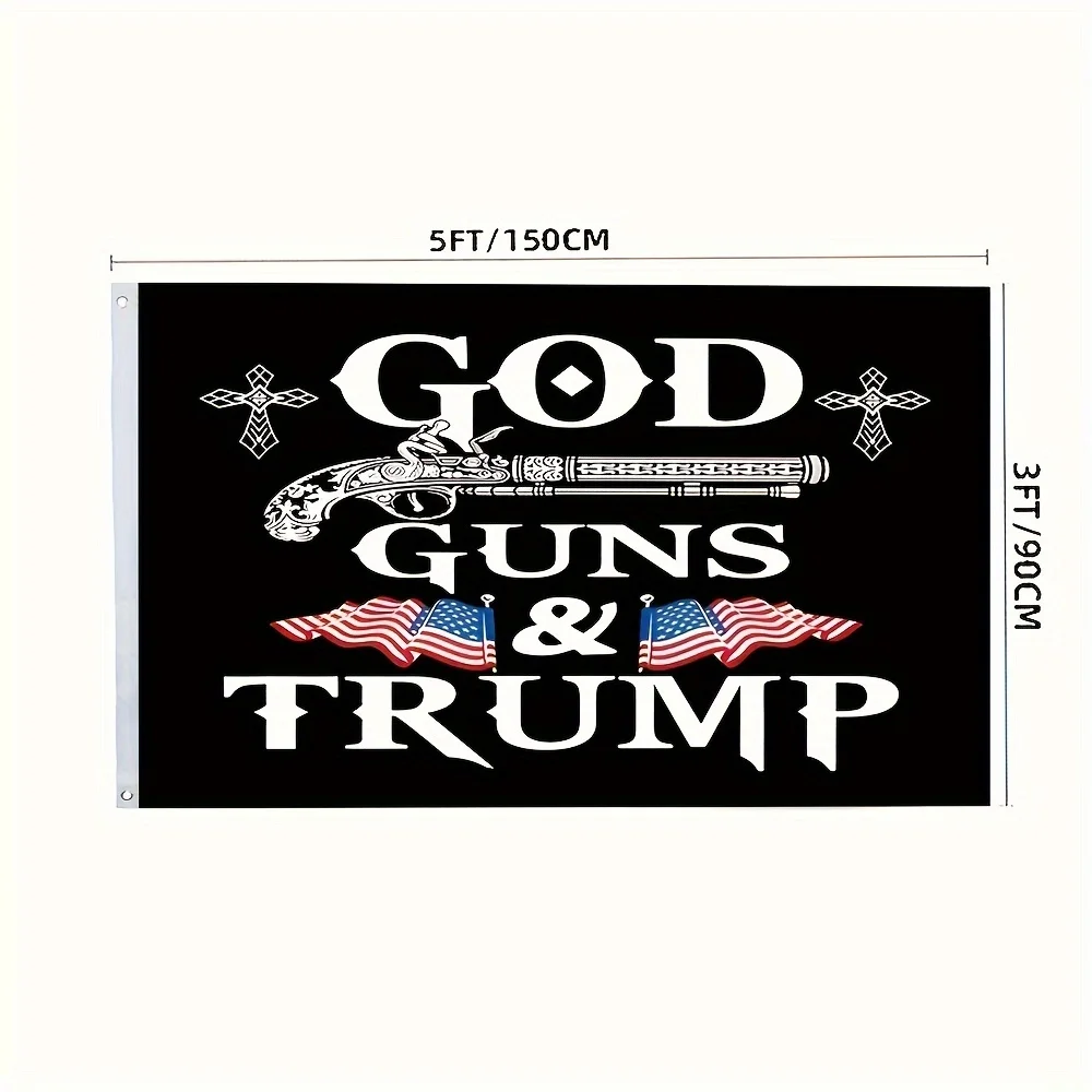 Divine Gun and Trump Flag 3x5fts 2x3fts，With two brass grommets,Suitable for room and garden decoration