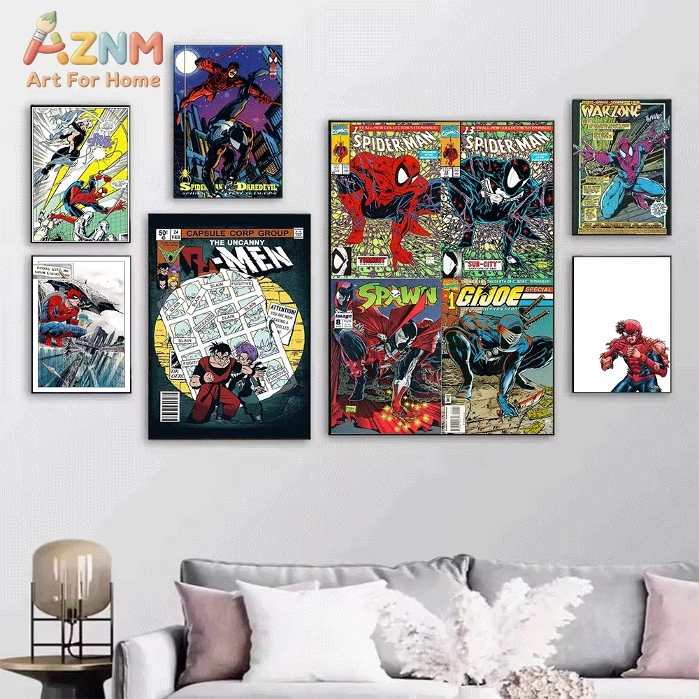 AZNM Venom Symbiote Hero Vintage Comic Cover Canvas Wall Art Print Poster Unframed Canvas Painting Home Living Room Bedroom Wall