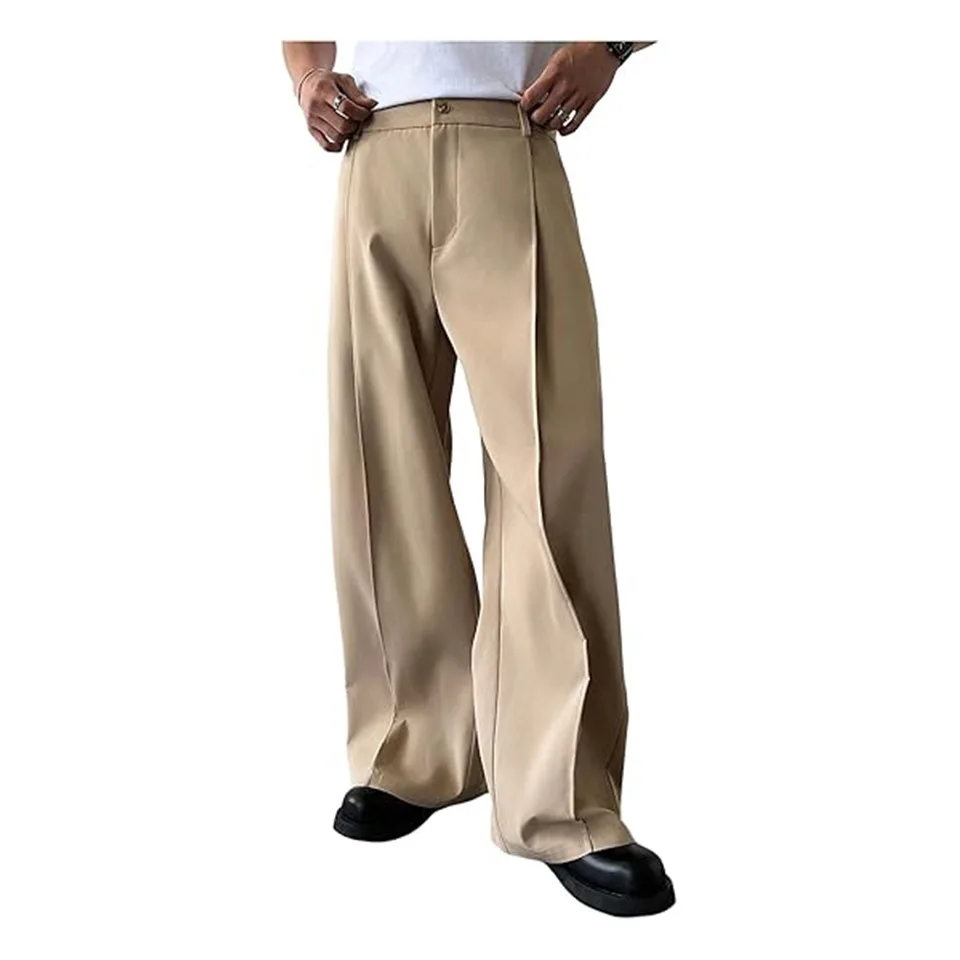 Korean Men's Solid Color Loose Straight Leg Wide Leg Pants Fashion Business Casual Suit Pants 2026 New Elegant Men Clothing