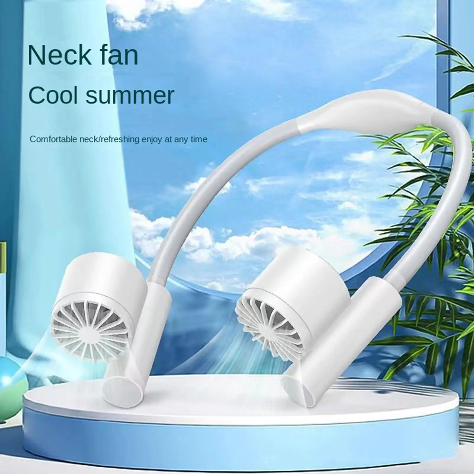 

Adjustable 3 Speeds USB Rechargeable Quiet Around The Neck Fan Neck Fan Wearable 90 Degree For Summer Indoor Outdoor Home Office