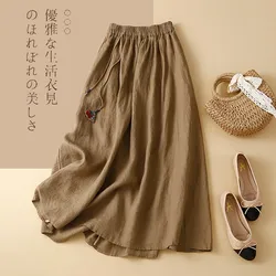 Women Casual Long Skirt New Arrival 2024 Spring Vintage Style Solid Color Elastic Waist Loose Female Cotton A-line Skirts B3671