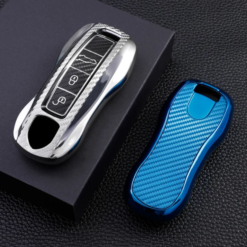 

Carbon Fiber Car Key Cover Case For Porsche Taycan Cayenne Macan Panamera Cayman Boxster 911 718 918 GT3 Fob Shell Accessories