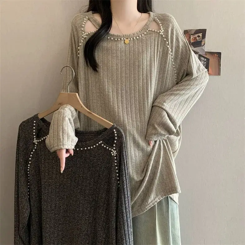 

Футболка Long Sve средней длины, свободный крой, осень 2025 г., женский повседневный топ больших размеров TT270