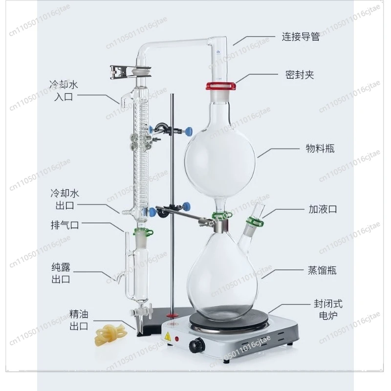 For Essential Oil Extraction Separator 500/1000/2000ml Hydrosol Distillation Equipment Condenser