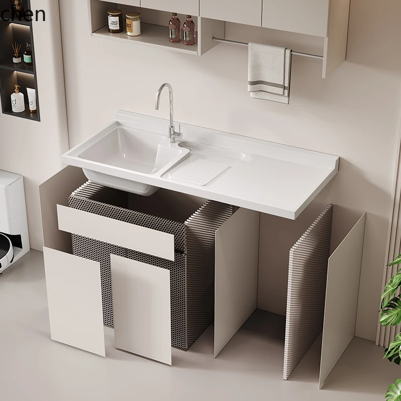 ZML Balcony Laundry Cabinet Corner Cut Honeycomb Aluminum Laundry Sink Basin Set
