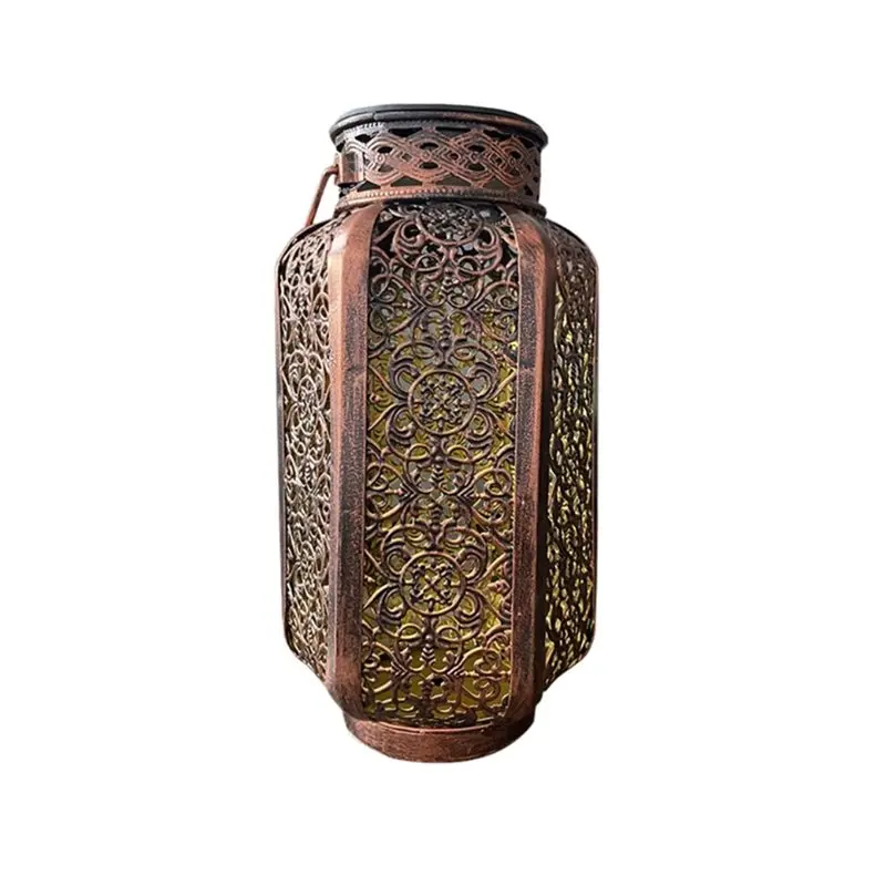 WCS-Outdoor LED Hanging Lantern Retro Solar Iron Art Waterproof Vintage Hollow Garden Light Pathway Illumination