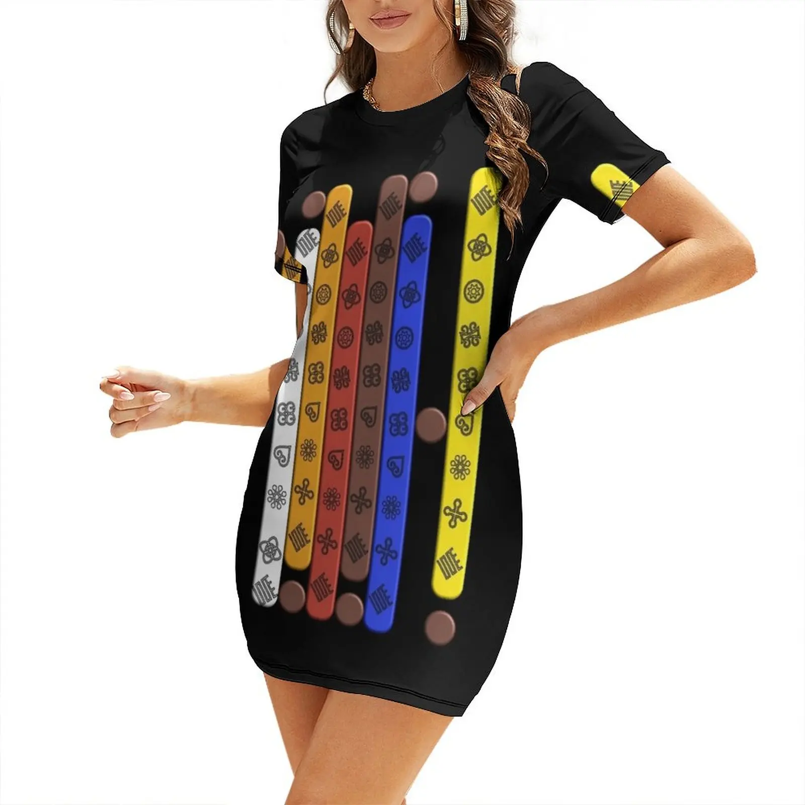

West Africa, Ghana Adinkra Symbols Inspired design Short-Sleeved Dress festival outfit women dress women elegant luxury Dress