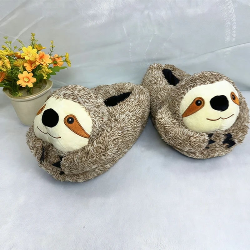 Sandal Rumah Kapas Lucu Motif Sloth Kartun, Sandal Hangat Musim Dingin untuk Pasangan dan Orang Tua-Anak, Sandal Kapas Lucu dan Unik untuk Luar Ruangan
