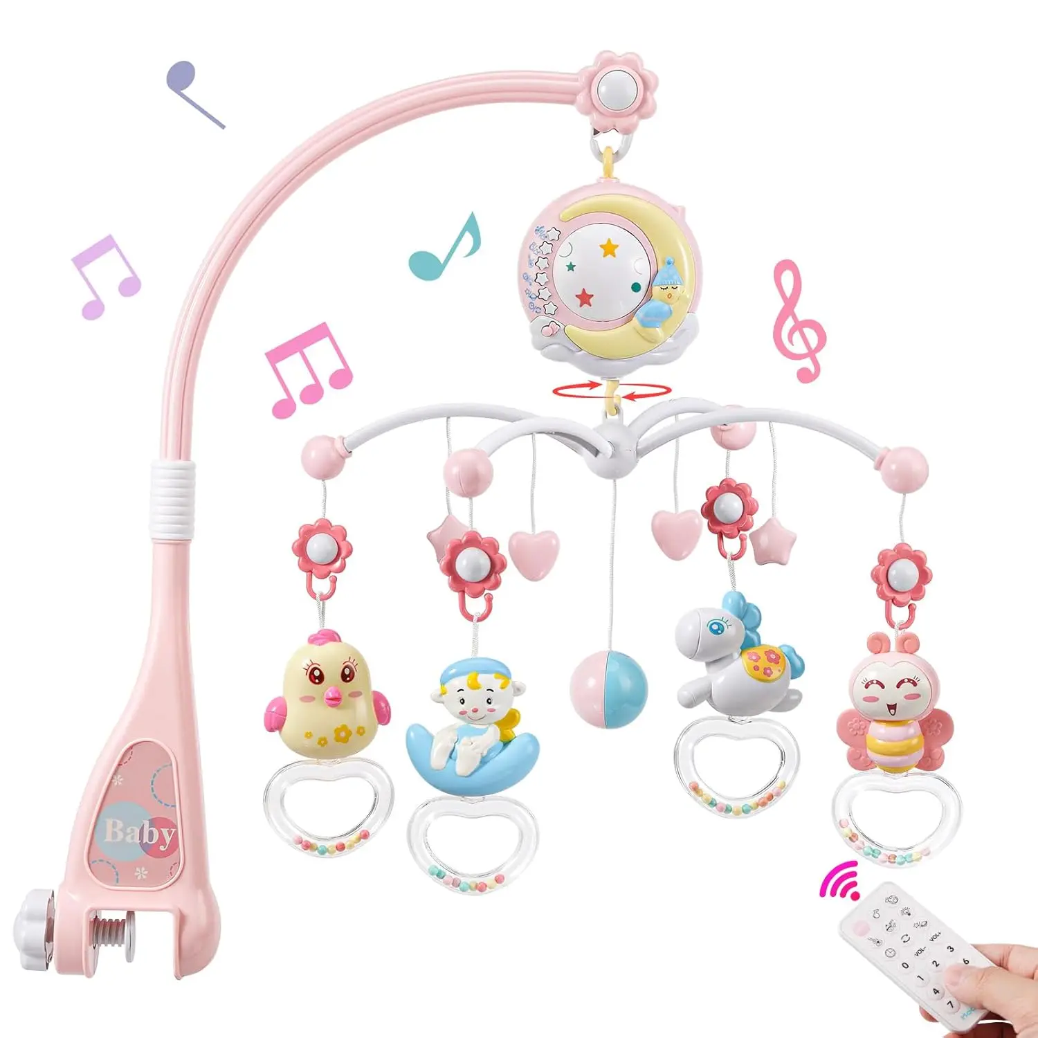 Musical Crib Mobile with Projector, Night Light & Timer - 150 Lullabies, Remote Control for Newborns