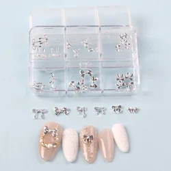 TSZS 6 Grids 3D Silver Bow Jewelry Nail Art Charms Fashion Women Nail Charms Bowknot Ribbon Nail Manicure Decoration