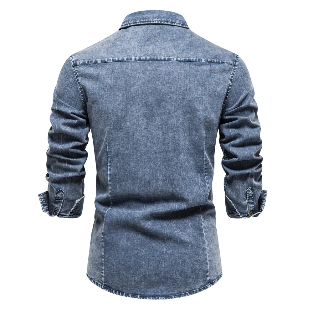 Men\'s Shirt Lapel Shirt Multi Pocket Denim Shirt Men\'s Daily Casual Basic Shirt Men\'s Vintage Denim Shirt Streetwear