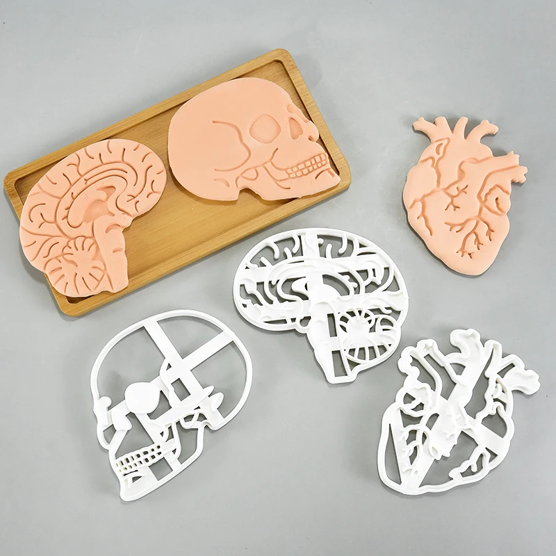 

1/3pcs Human Organs Biscuit Molds Halloween Human Skeleton Heart Brain Shapes Cake Decor Accessories Kitchen Baking Pastry Tools