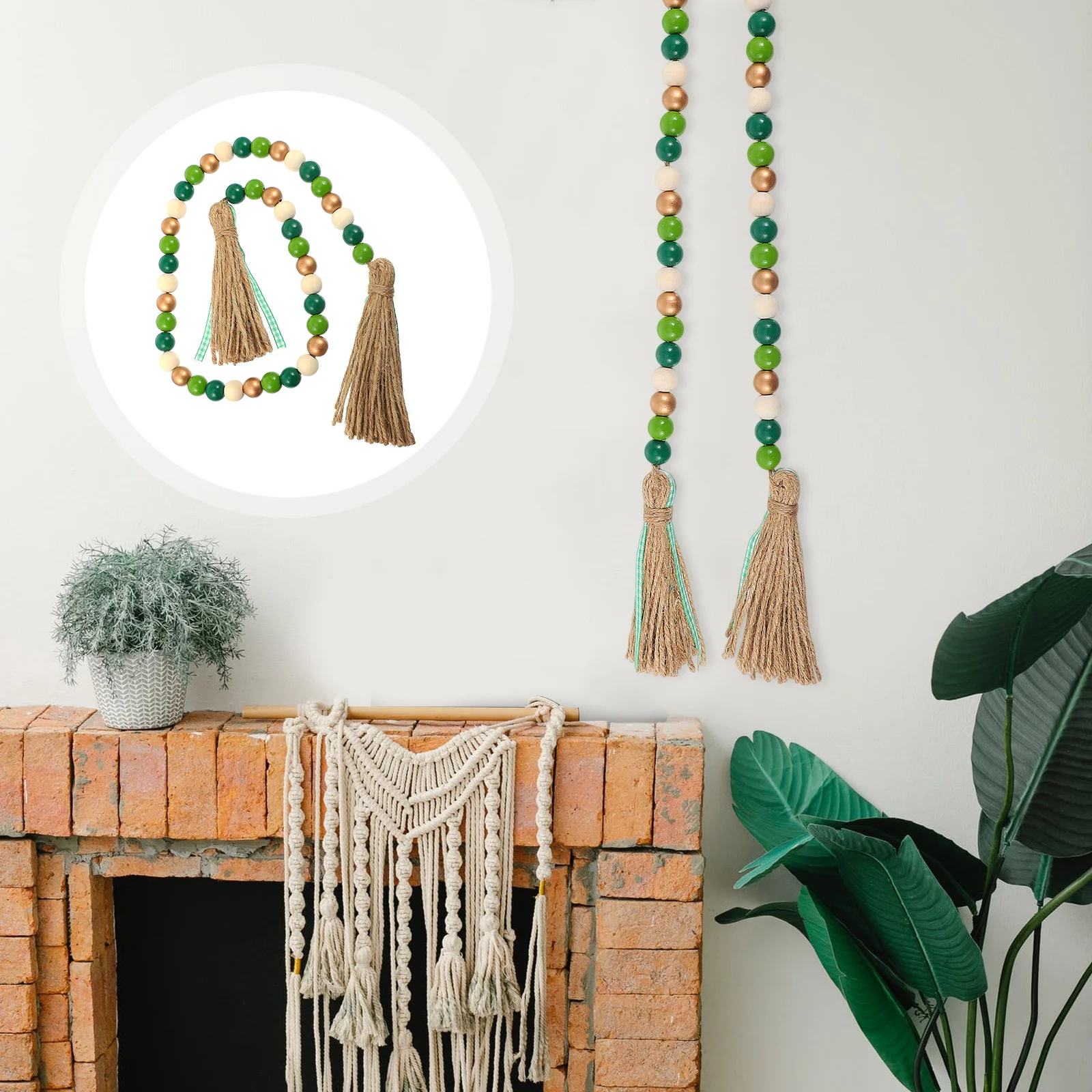 

Irish Festival Pendant Nature-inspired Decor Wood Bead with Tassel Beads Garland Wreath Celebration Decoration Farmhouse Wooden