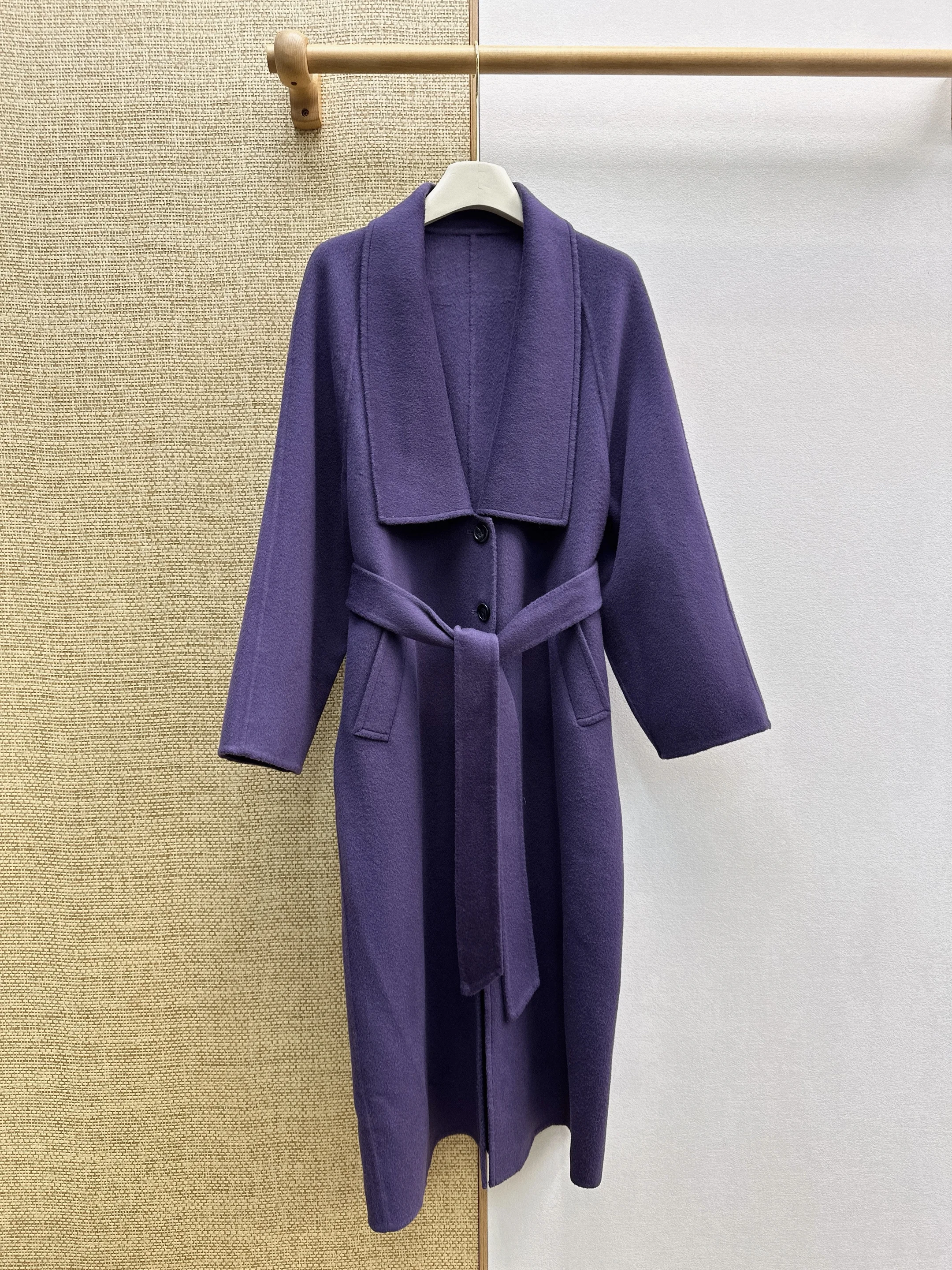 . Gentle Elegant Belted Long Double-Faced Wool Coat