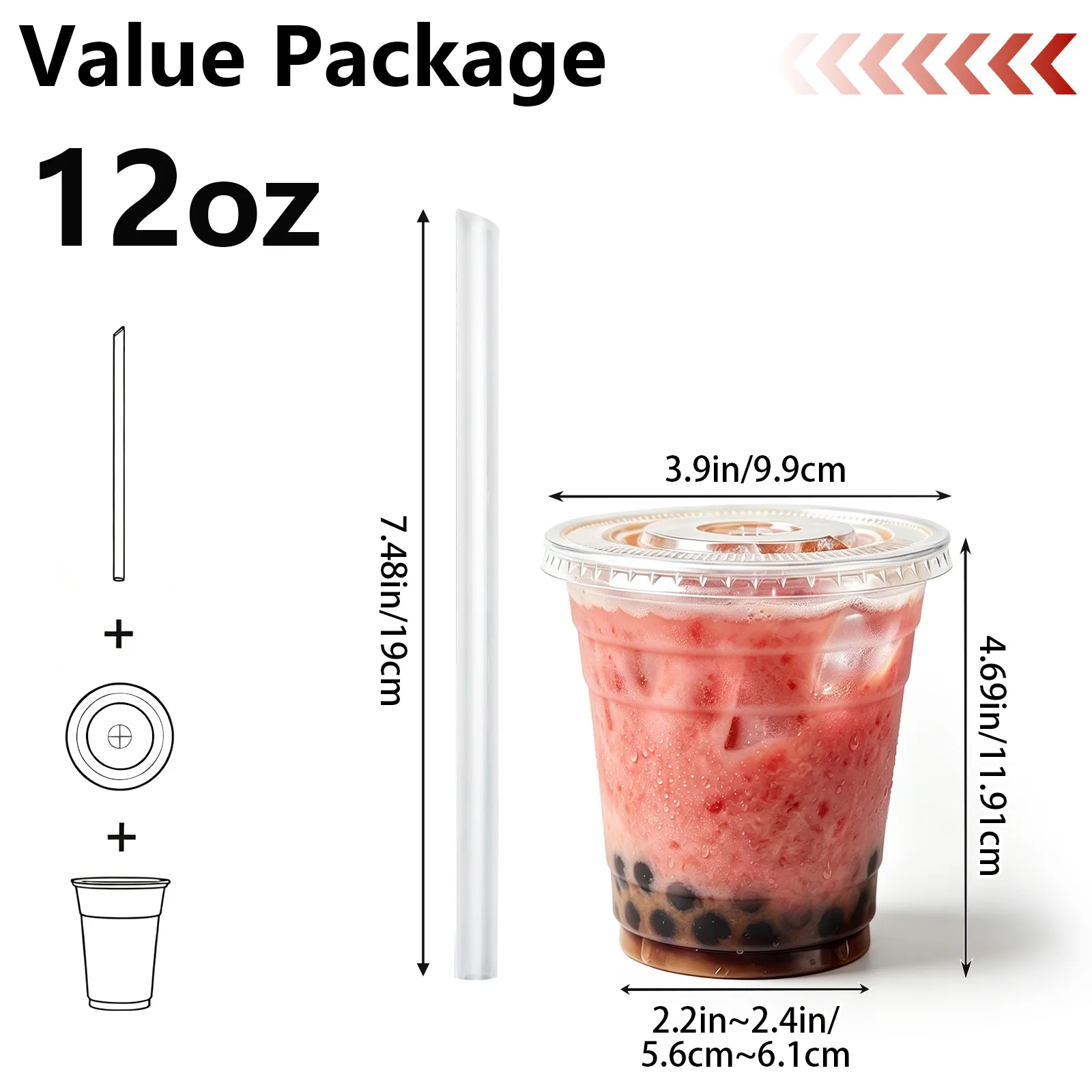 100 Sets of Disposable PET Clear Plastic Cups with Straws - 4 Sizes Available: 12 oz, 16 oz, 20 oz, 24 oz. Perfect for American Parties, Festivals, Family Gatherings, and Office Use as Disposable Iced Coffee Cups.
