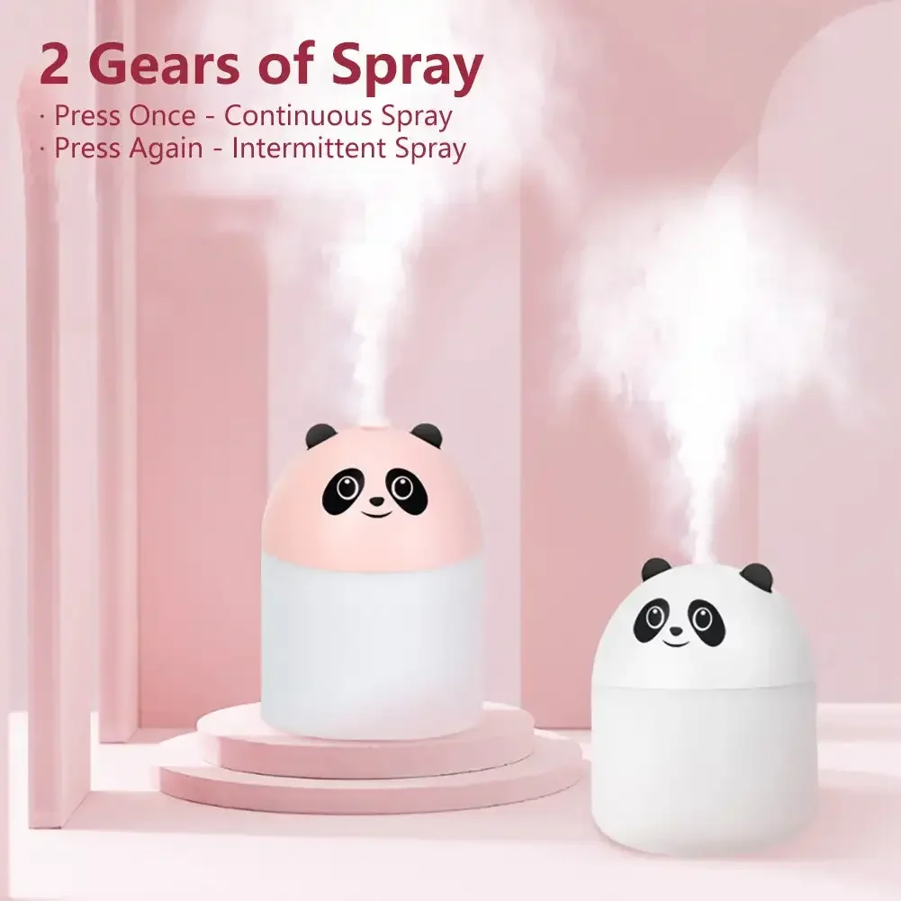 250ml Cute Panda Mini Air Humidifier with Night Light USB Mist Maker Car Air Freshener for Bedroom Office