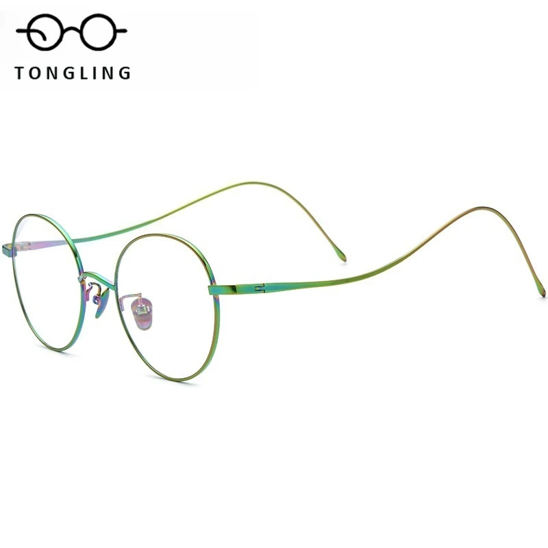HighQuality Men Fashionable Ultralight Pure Titanium Handcrafted Artistic Commuting Retro Round Women Personalized Glasses Frame