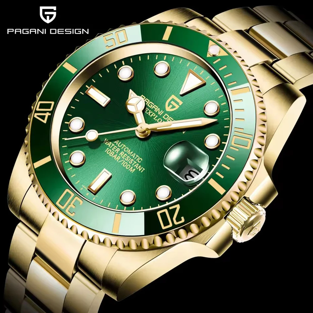 PAGANI DESIGN 40 مللي متر ساعة ميكانيكية للرجال الياقوت الفولاذ المقاوم للصدأ الذهب حالة مقاوم للماء ساعة الأعمال الرجال Relogio Masculino