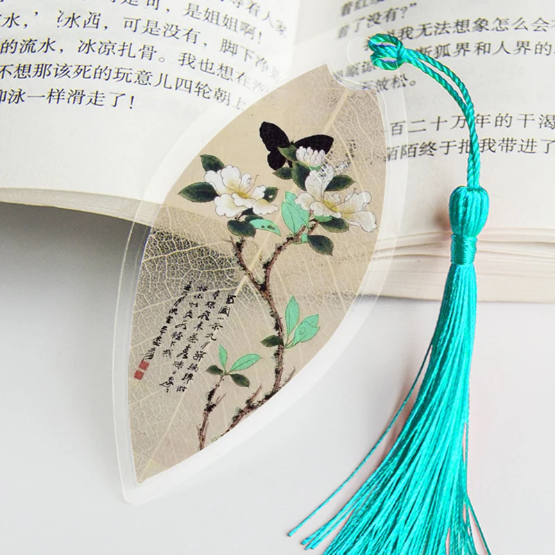 Leaf Veins Bookmarks Painting Flowers Birds Fish Pretty Aesthetic Leaf Vein Bookmark Gift for Friends Students School Supplies