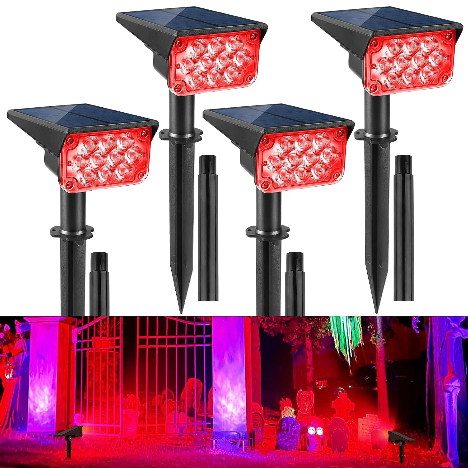 Solar Spot Lights Outdoor 20LED IP65 Solar Landscape Light Adjustable Panel Spotlights for Wall Tree Yard Christmas Halloween