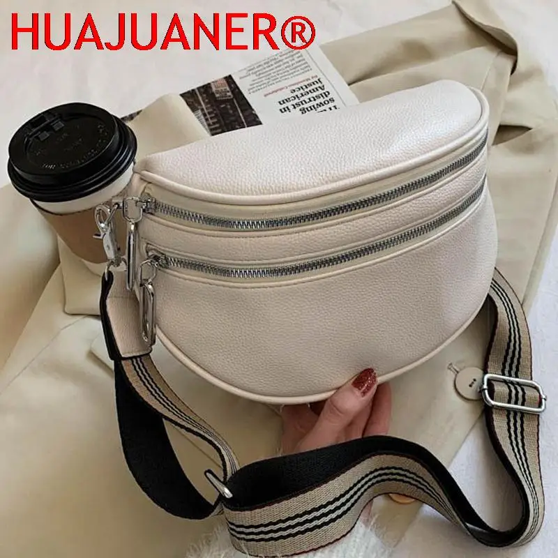 

Women Crossbody Fashion Shoulder Bag Wide Strap Soft Leather Female Messenger Bag For Ladies Semicircle Saddle Bags Fanny pack