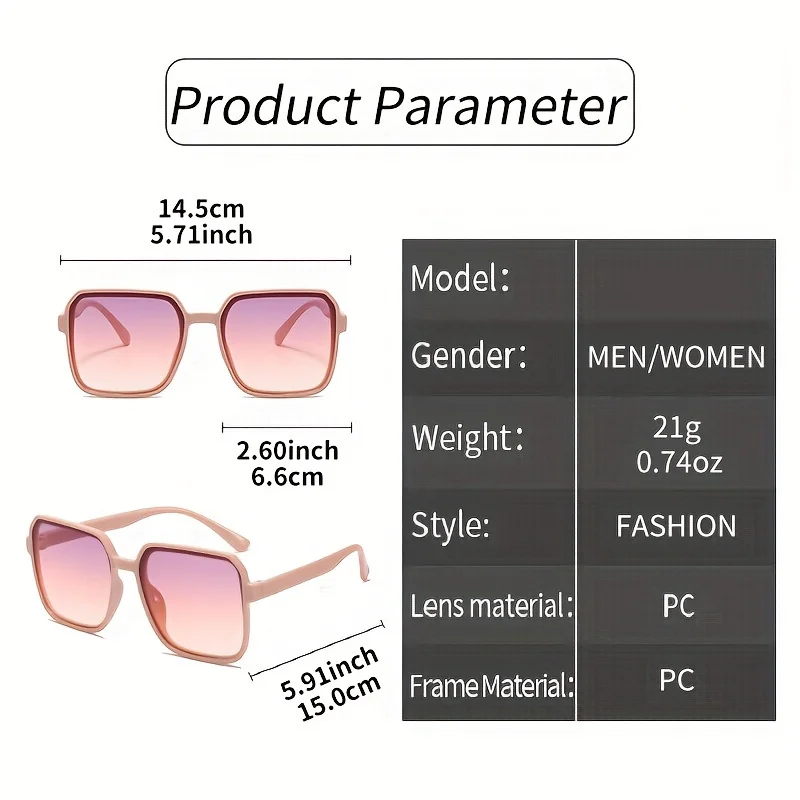 女性用特大ファッショナブルなファッションサングラス、日常使用や屋外旅行用の正方形のプラスチック装飾メガネ付き