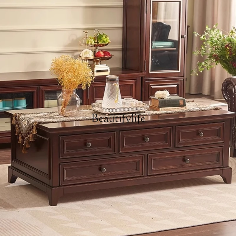 

American retro solid wood coffee table living room home modern simple storage coffee table cherry wood