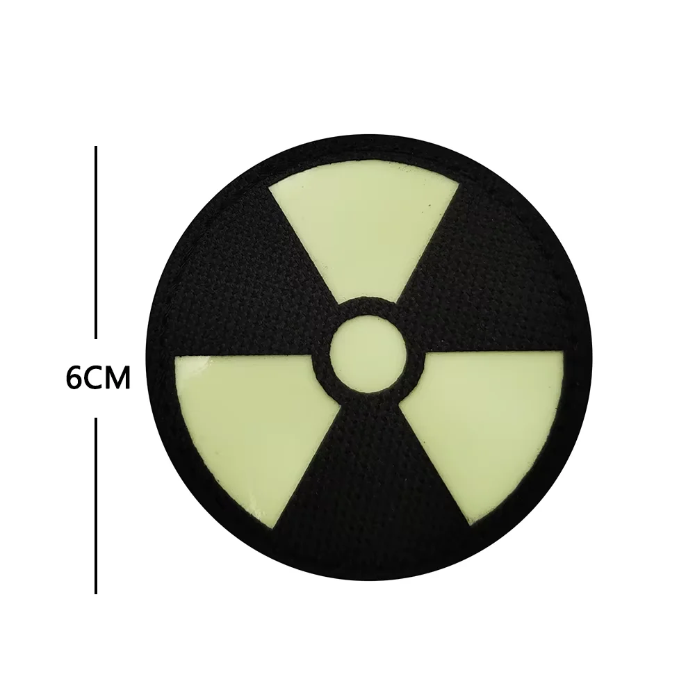 Patchs brodés de signalisation de danger de rayonnement nucléaire, phosphorescents, pour brassard, à fixation auto-agrippante, avec bande