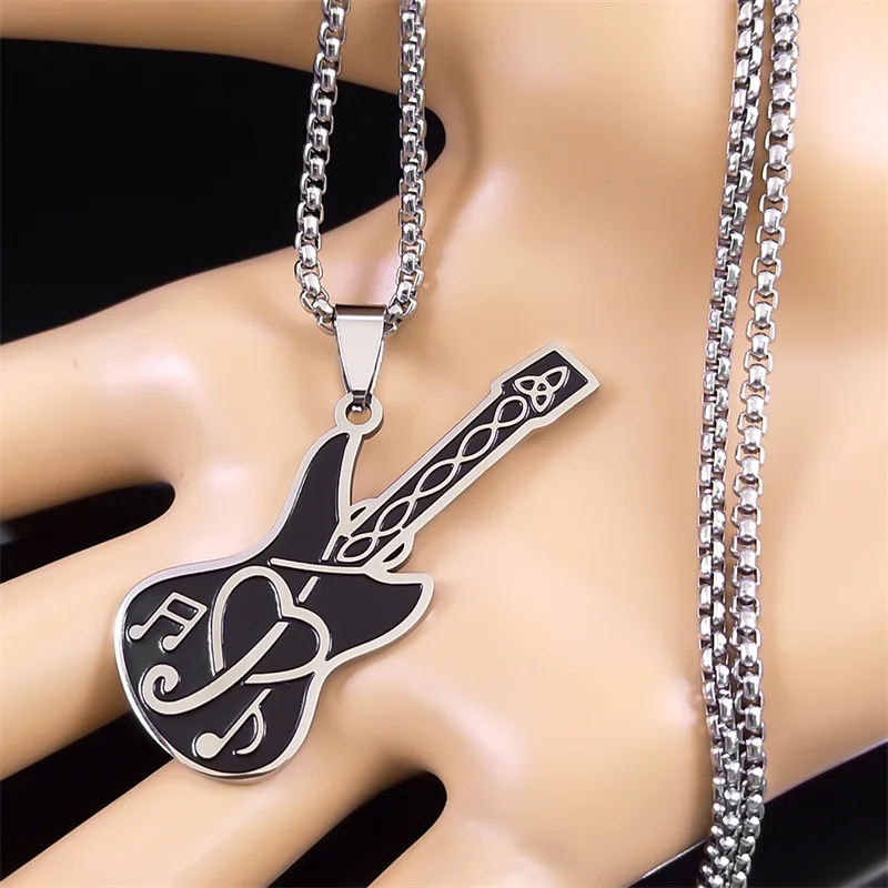 Collana con cuore per chitarra con nota musicale rock per donna/uomo Catena punk in acciaio inossidabile regalo per collare gioielli fidanzato N9603S06