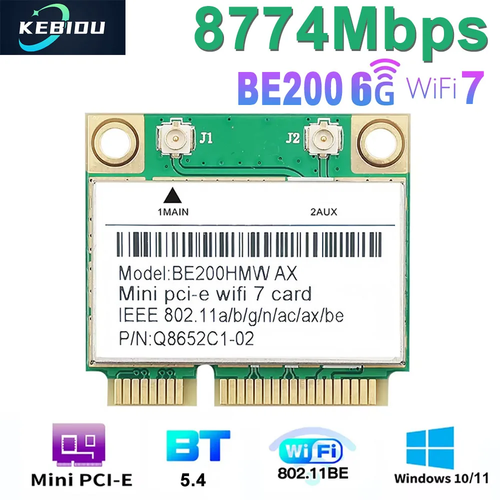 

Беспроводная сетевая карта Wi-Fi 7 Bluetooth Mini PCI-E BE200 BE200HMW 8774 Мбит/с 2,4G/5G/6Ghz Wi-Fi сетевой адаптер для ПК, ноутбука Win 11