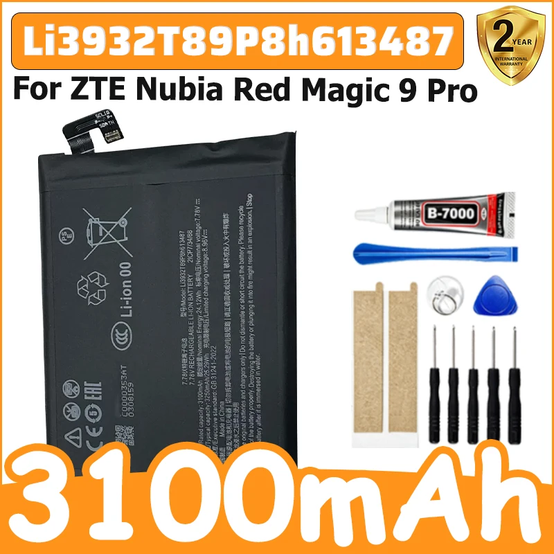 High-Quality Li3932T89P8h613487 Battery 7.78V 3100mAh*2 For ZTE Nubia Red Magic 9 Pro Smart Phone +Free Tools