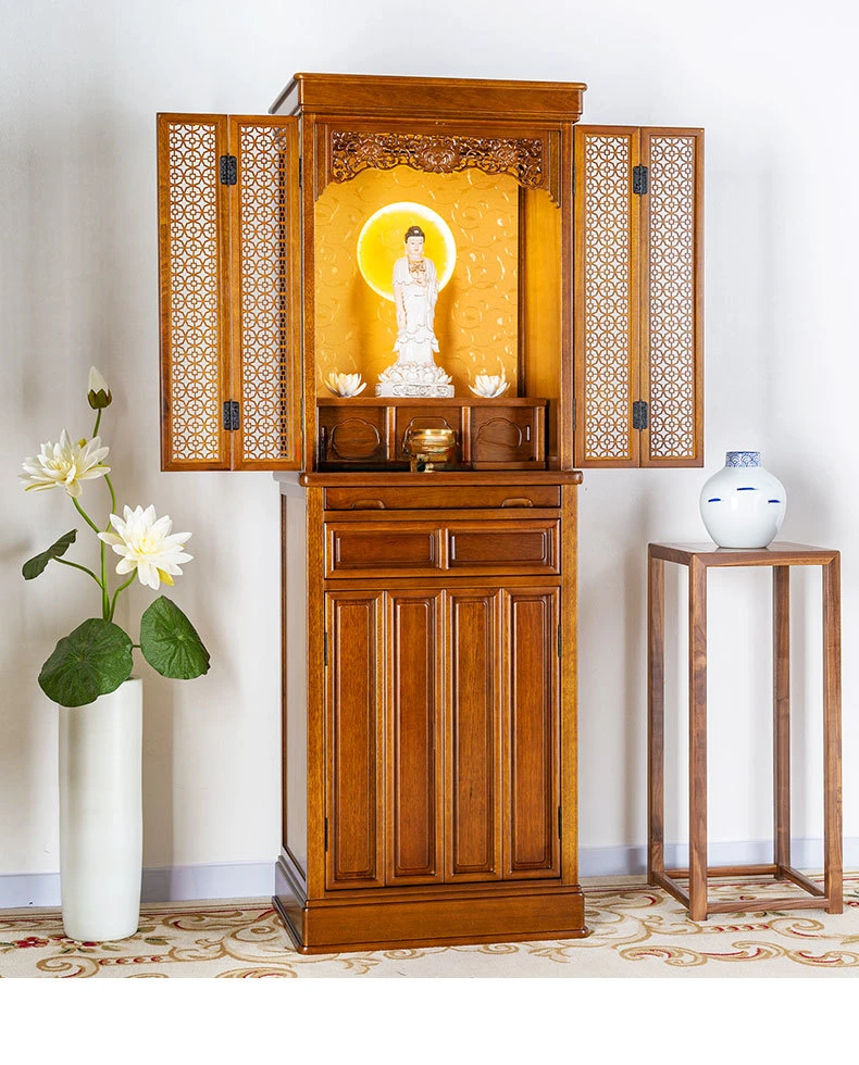 Modern Buddha Shrine with Door Altar Household Shrine Clothes Closet Altar Buddha Cabinet Simple Solid Wood