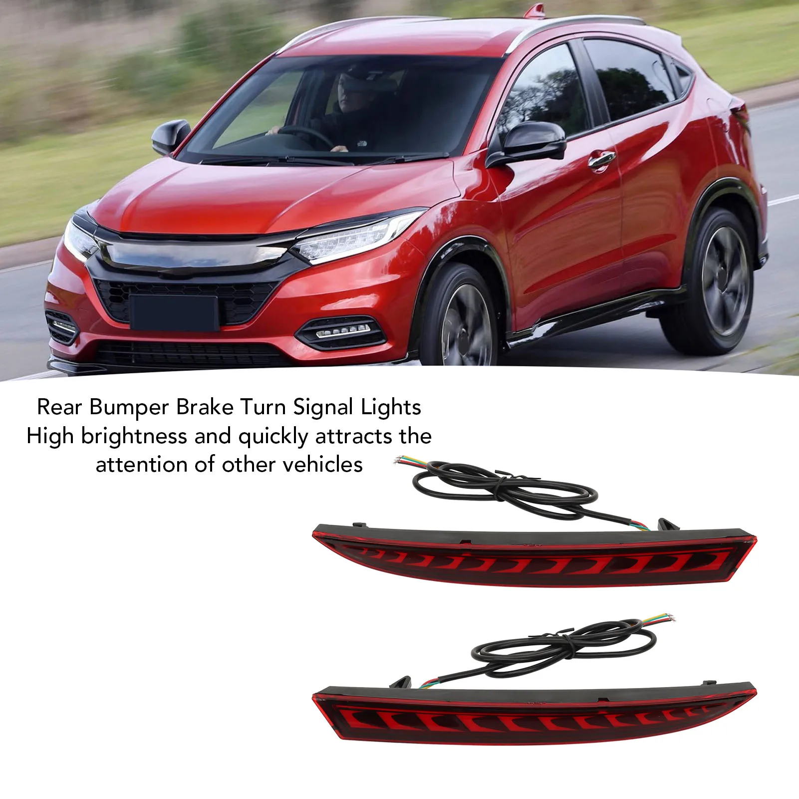 

For Honda HR‑V and Up 2022 Pair Left+Right Rear Bumper Brake Lamp Reflective Turn Signal Indicator Light With LED Bulbs