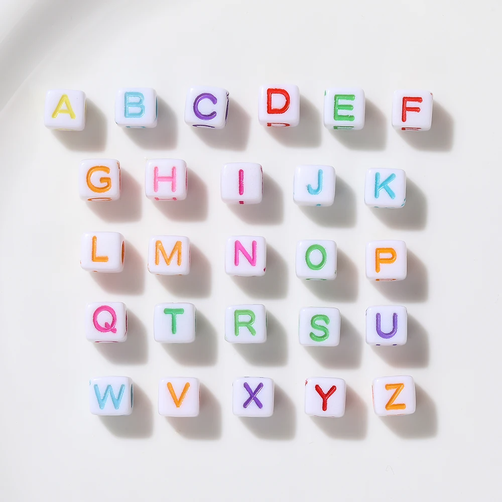 

100Pcs/Lot Colorful Acrylic Square Alphabet Beads Large Hole Letter Loose Spacer Bead Craft Handmade Bracelet Making Accessories