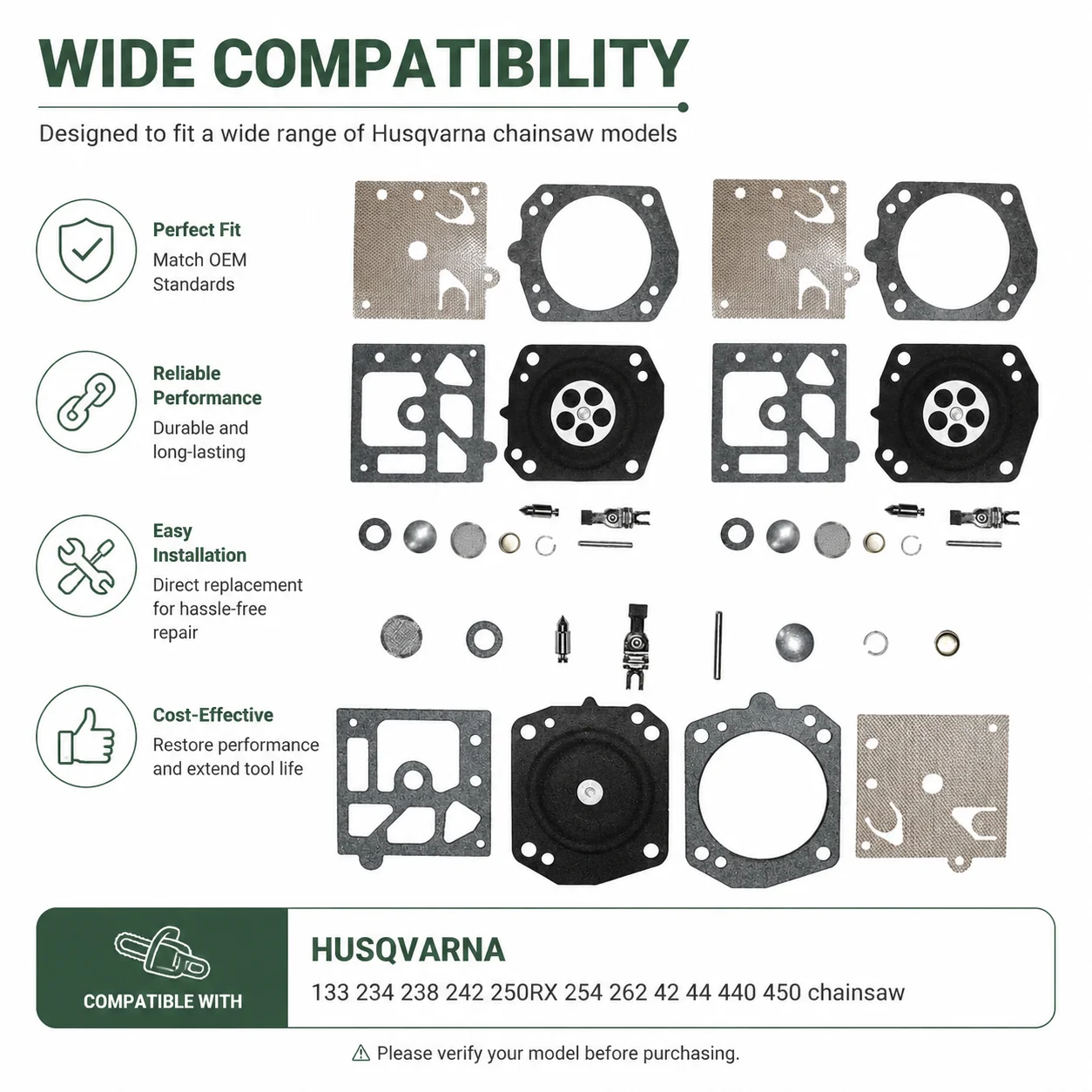 Ys Carburetor Repair Kit Replacement For Husqvarna 133 234 238 242