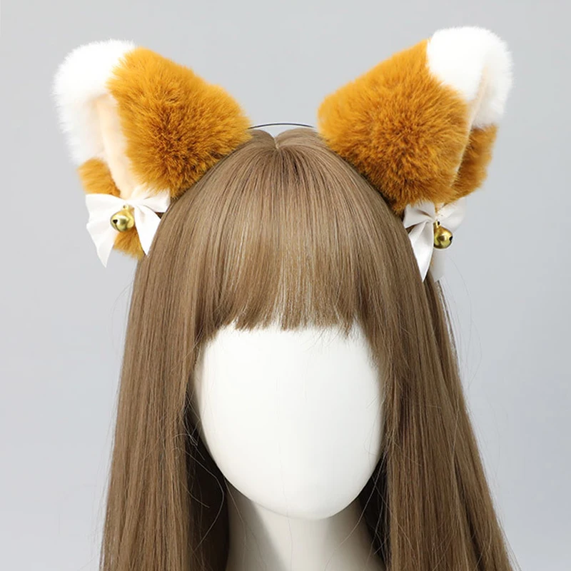 Cute Plush Cat Ear Bell Hair Hoop Headband Lolita Fashion Bow Hairband Headwear Anime Cosplay Party Headdress Hair Accessories