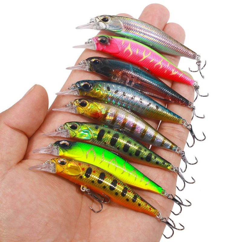 

Набор из 8 искусственных приманок Luya Minnow, 7.5CM-5.1GL, белые изогнутые тонущие воблеры для дальнего заброса, шумные рыболовные приманки