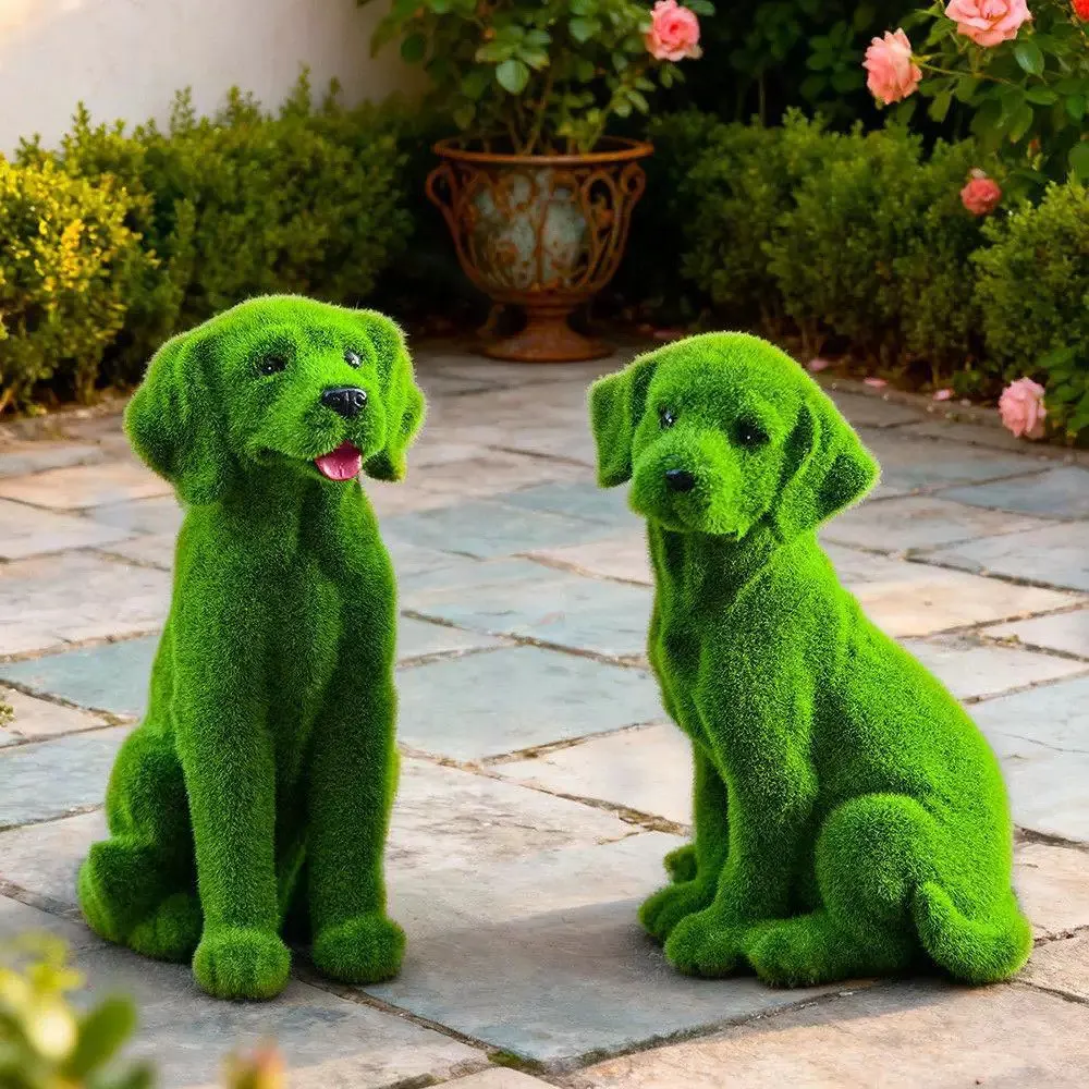 Home Decoration Items Animal Sculptures Outdoor Flower Gardens Simulated Green Plush Dog Sculptures Lawn Decorations Ornaments