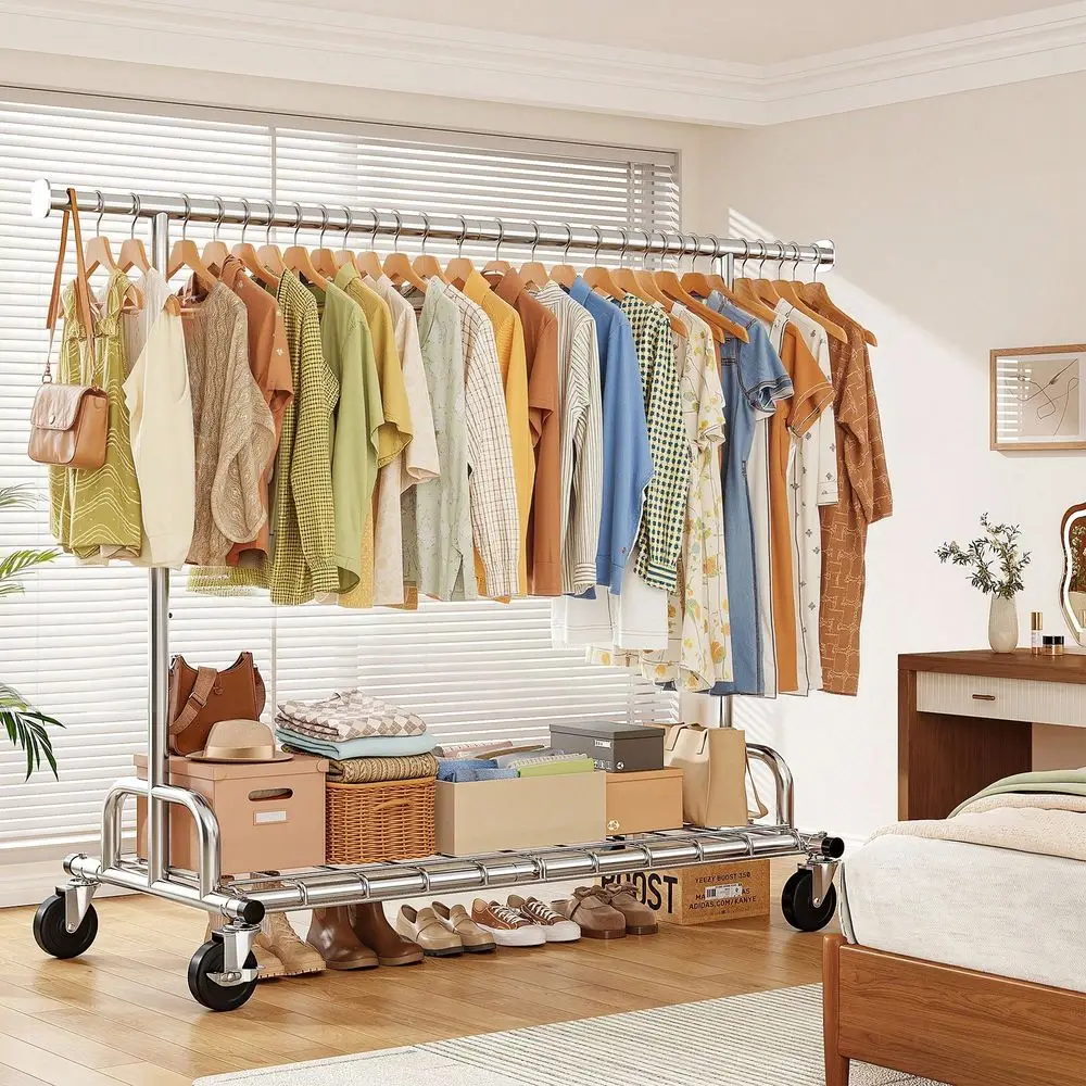 

Duty Clothing Rack Load 225LBS, Rolling Clothes Racks For Hanging Clothes, Commercial Garment Rack, Collapsible Portable Clothi