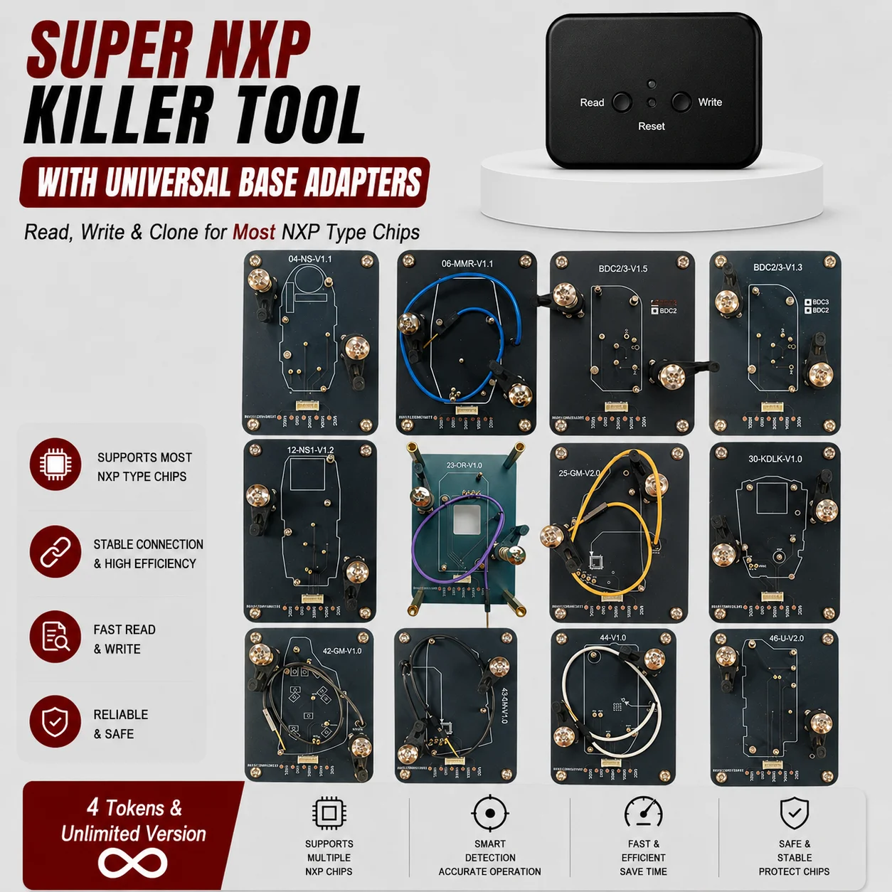 #4 Super NXP Killer Read Copy Device With Adapter Base For All NXP Smart Keys Clones 4 Tokens & Unlimited Version