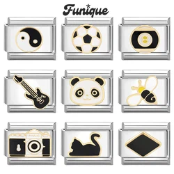 FUNIQUE Fashion Black Panda Football Billiards Camera Italian Charm Links Fit 9mm Bracelet Stainless Steel DIY Jewelry Making