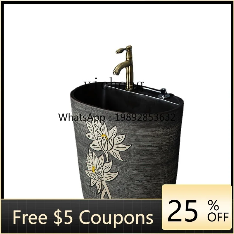 

ZZk Retro Ceramic Mop Pool Balcony Mop Sink Sub-Integrated Sink with Faucet