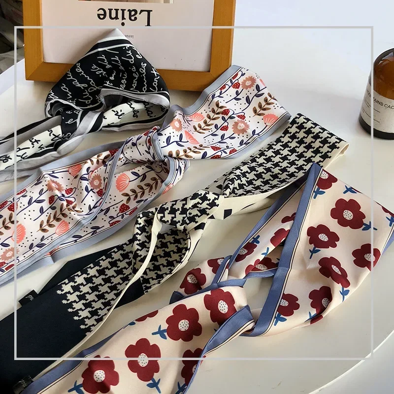 Fashion Printing Long Ribbon Silk Scarf Headband Women\'s Super Fairy Streamer Tie Ponytail Bow Headband Hair Tied