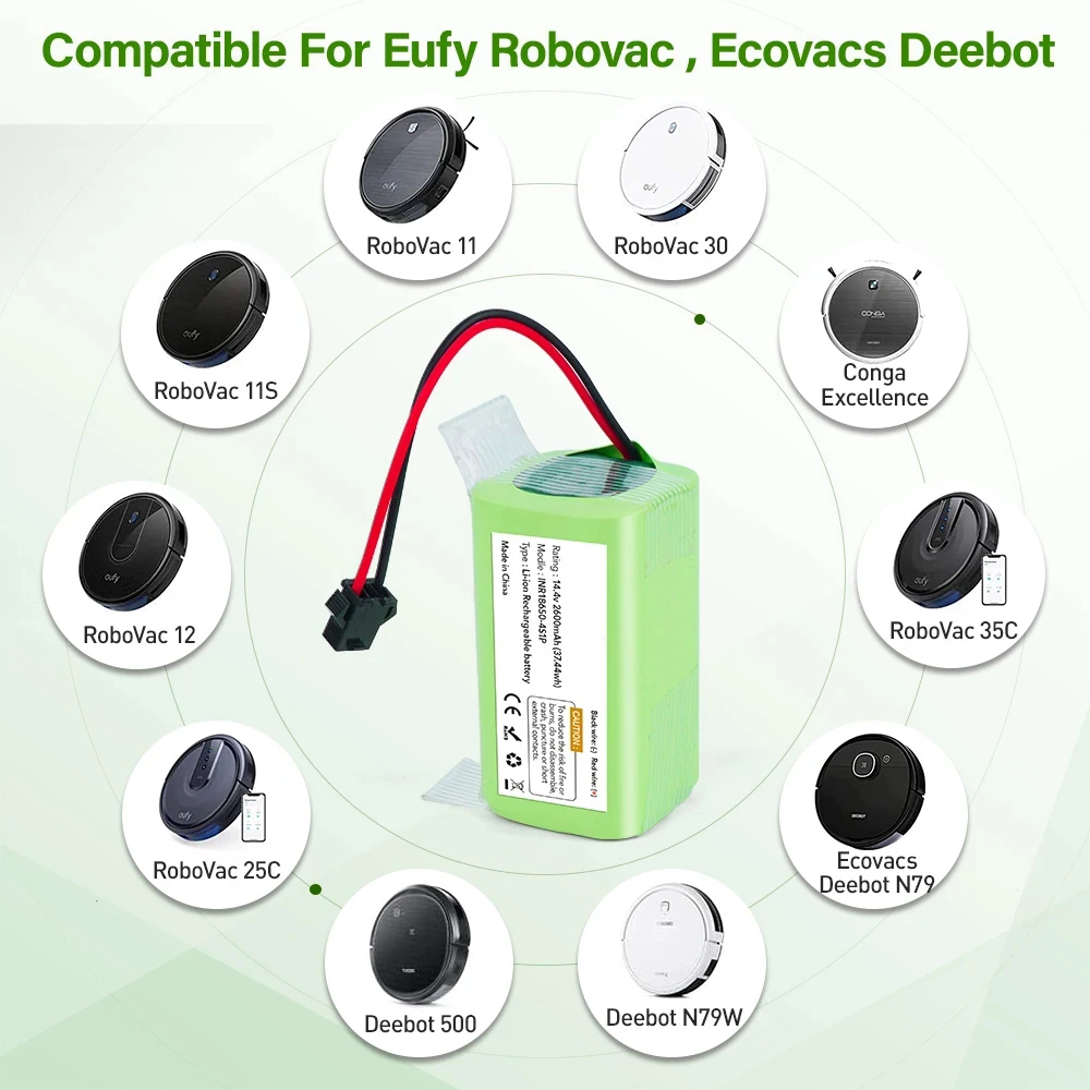 14.4V 4000mAh Li-ion battery for Conga Excellence 990 Ecovacs Deebot Eufy RoboVac 11 RoboVac 30 Tesvor IKOHS NETBOT Shark robot