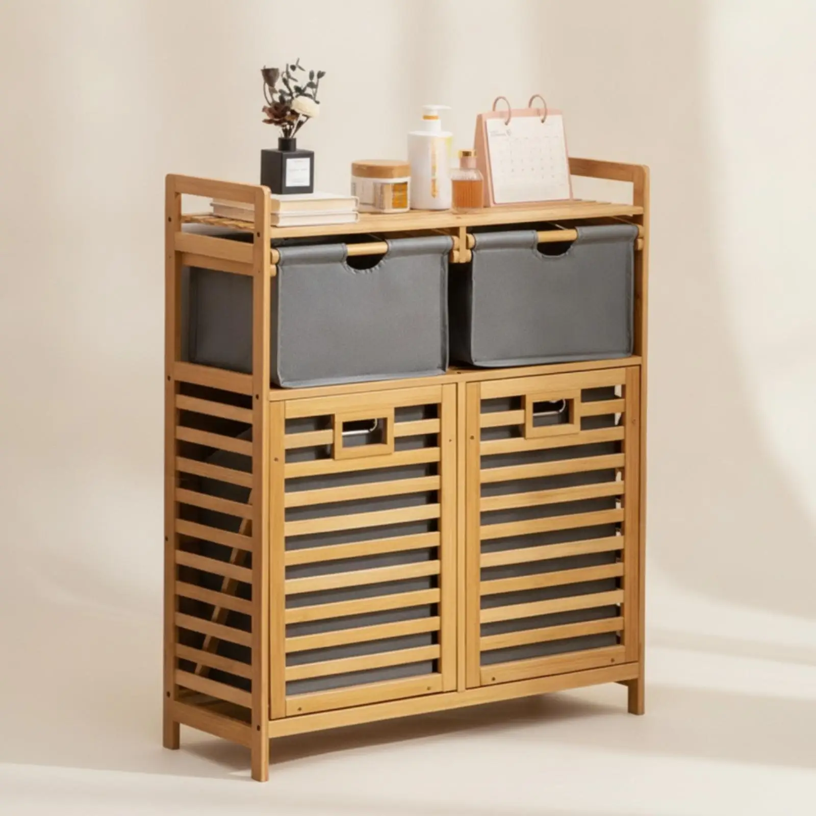 Narrow Multi Layer Storage Rack with Oxford Bins and Cabinet Doors for Bathroom Kitchen and Laundry Room Organization