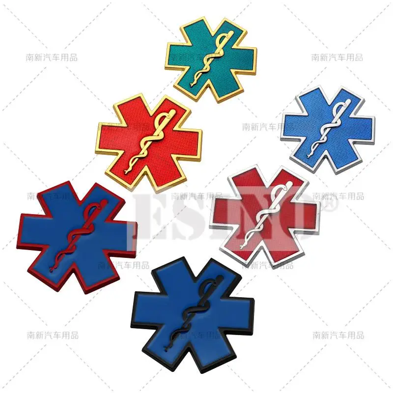 3D Star of Life Emergency Medical Technician Logo Car Trunk Zinc Alloy Adhesive Badge Emblem Rear Body Tailgate Accessory