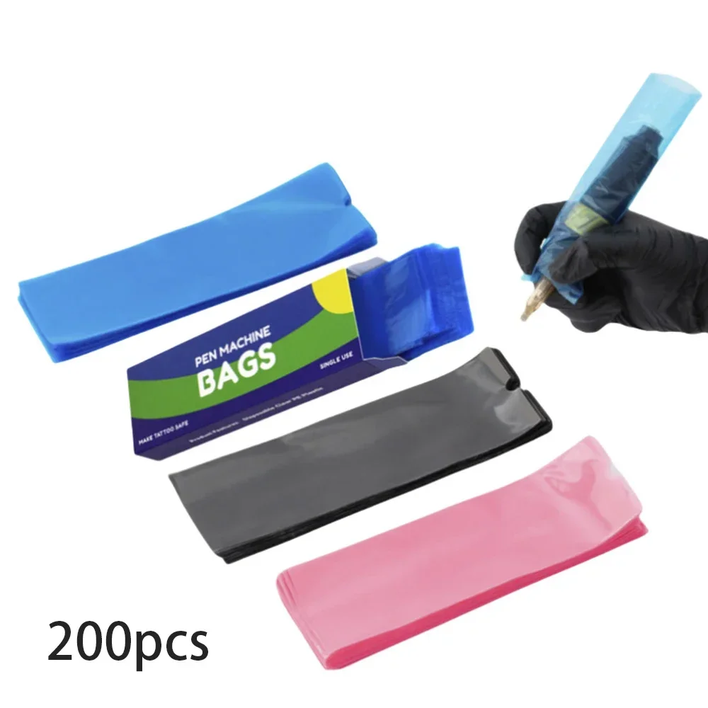 200pcs Tattoo Pen Bags 16cm*5cm Disposable Cartridge Tattoo Machine Cover Sleeves Clip Cord Protector Sanitary Accessories